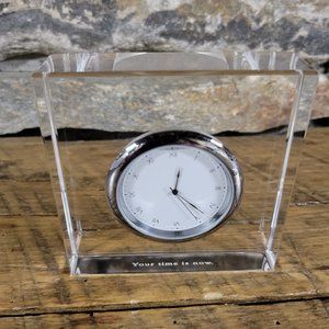 Anna York clear Lucite block Desk Clock.